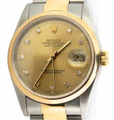 Mens Rolex Two-Tone Datejust Champagne Diamond 16203 (SKU 16203DDAMT)