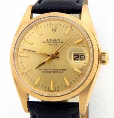 Mens Rolex 18K Yellow Gold Date Champagne 1503 (SKU 929563BLAMT)