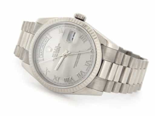 Mens Rolex 18K Gold Day-Date President Silver Roman 118239 (SKU 118239SRMT)