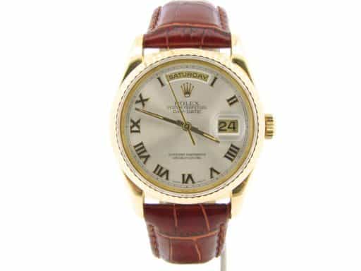 Mens Rolex 18K Gold Day-Date Silver Roman 18238 (SKU 18238SILMT)