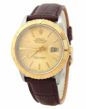 Mens Rolex Two-Tone Datejust Turn-O-Graph Brown Strap 16263 (SKU L864189BRAMT)