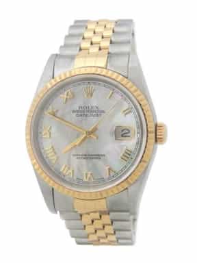 Mens Rolex Two-Tone 18K/SS Datejust Factory MOP Roman 16233 (SKU U490314AMT)
