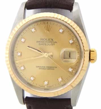 Mens Rolex Two-Tone Datejust 16233 with Factory Diamond Dial (SKU S343104AMT)