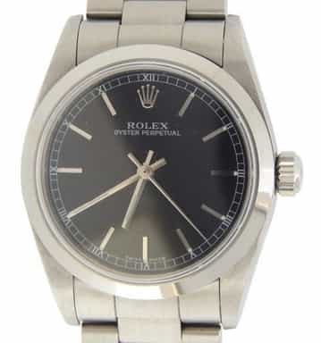 Mid-Size Rolex Stainless Steel Oyster Perpetual Black 77080 (SKU F095208AMT)