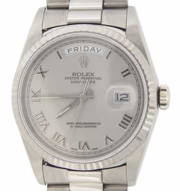 Mens Rolex 18K Gold Day-Date President Silver Roman 18239 (SKU L201576AMT)