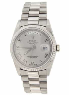 Mens Rolex 18K Gold Day-Date President Silver Roman 18239 (SKU L201576AMT)