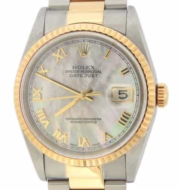 Mens Rolex Two-Tone 18K/SS Datejust Factory MOP Roman 16233 (SKU U490314OAMT)