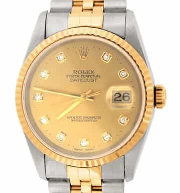 Mens Rolex Two-Tone Datejust Factory Diamond 16233 (SKU W878013JJAMT)
