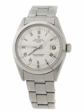 Mens Rolex Stainless Steel Date Model Watch 1500 with White Roman Dial (SKU 2184322AMT)