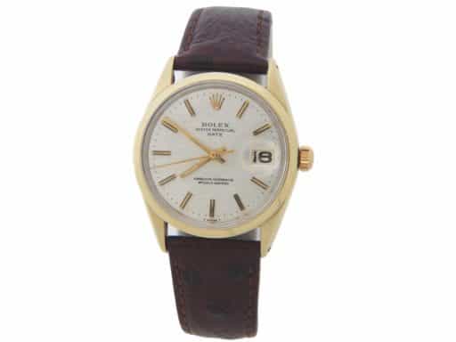 Mens Rolex 14K Gold Shell Date Watch Silver Mosaic Dial 1550 (SKU 3249750LAMT)