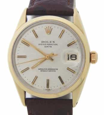 Mens Rolex 14K Gold Shell Date Watch Silver Mosaic Dial 1550 (SKU 3249750LAMT)