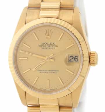 Mid Size Rolex 18K Yellow Gold Datejust President Champagne  68278 (SKU 8328963AMT)