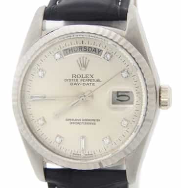 Mens Rolex 18K Day Date Watch 18039 with Silver Diamond Dial (SKU 18039SLVFDAMT)