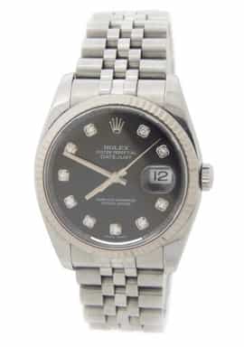 Mens Rolex Stainless Steel Datejust Watch Black Diamond 116234 (SKU 116234BLKAMT)