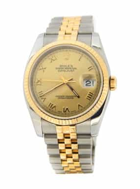 Mens Rolex Two-Tone Datejust Watch 116233 with Gold Roman Dial (SKU 116233JCHRMT)
