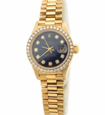 Ladies Rolex 18K Yellow Gold Datejust President Diamond Watch 69178 (SKU 9621456BLDDAMT)