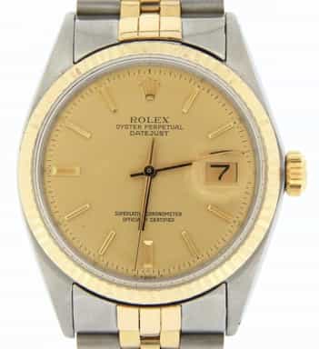 Mens Rolex Two-Tone Datejust Watch Champagne Dial 1601 (SKU 16012TCHMT)