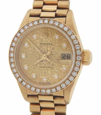Ladies Rolex 18K Yellow Gold Datejust President Diamond Crown Collection 69138 (SKU GLW621456AMT)