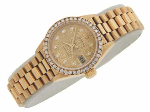 Ladies Rolex 18K Yellow Gold Datejust President Diamond Crown Collection 69138 (SKU GLW621456AMT)