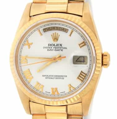 Mens Rolex 18K Gold Day-Date President White Roman 18238 (SKU L245075AMT)