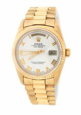 Mens Rolex 18K Gold Day-Date President White Roman 18238 (SKU L245075AMT)