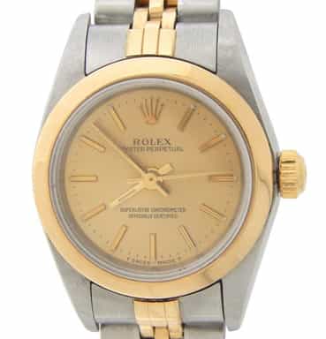 Ladies Rolex Two-Tone 18K/SS Oyster Perpetual Champagne 76243 (SKU P883449AMT)