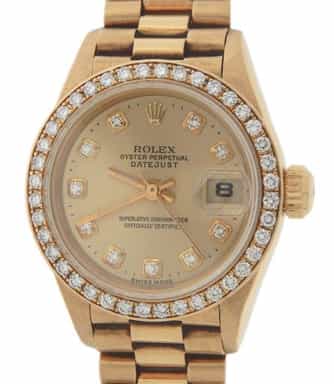 Ladies Rolex 18K Yellow Gold Datejust President Crown Collection Diamond 69138 (SKU CR69138DDAMT)