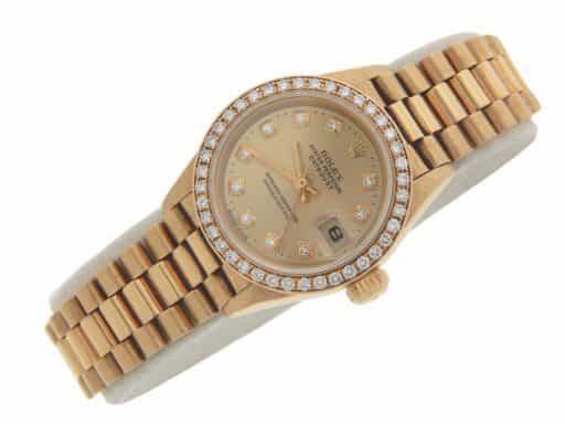 Ladies Rolex 18K Yellow Gold Datejust President Crown Collection Diamond 69138 (SKU CR69138DDAMT)