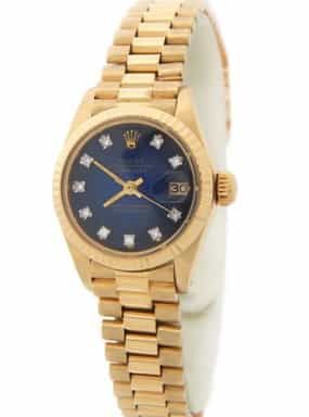 Ladies Rolex 18K Yellow Gold Datejust President Watch 6917 Blue Vignette Diamond (SKU 6525049AMT)