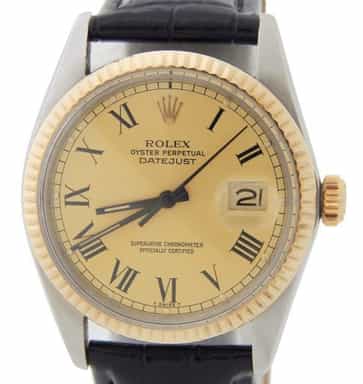 Mens Rolex Two-Tone Datejust Watch with Gold Roman Buckley Dial 16013 (SKU 6759486AMT)