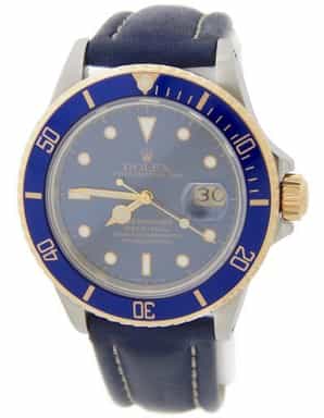 Mens Rolex Two-Tone Submariner 16803 with Blue Strap (SKU 9301293BLUEAMT)