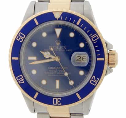 Mens Rolex Two-Tone Submariner Date Watch Blue 16803 (SKU 9301293GSAMT)
