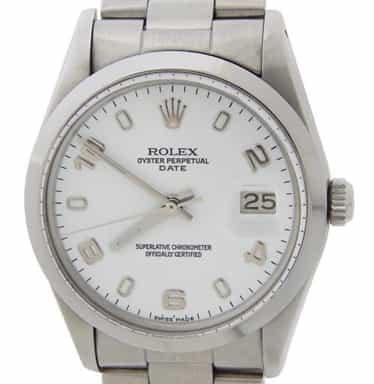 Mens Rolex Stainless Steel Date Watch 15000 with White Arabic Dial (SKU 7078029OAMT)