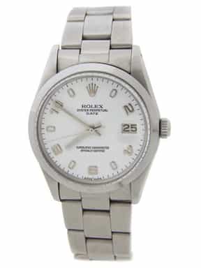 Mens Rolex Stainless Steel Date Watch 15000 with White Arabic Dial (SKU 7078029OAMT)