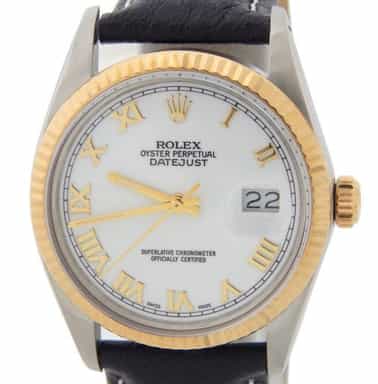 Mens Rolex Two-Tone 18K/SS Datejust Watch with White Roman Dial 16013 (SKU R673566AMT)