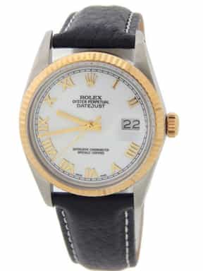 Mens Rolex Two-Tone 18K/SS Datejust Watch with White Roman Dial 16013 (SKU R673566AMT)