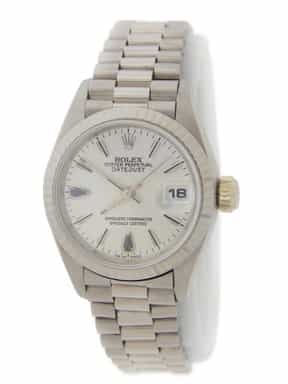 Ladies Rolex 18K White Gold Datejust President Watch 69179 Silver Blue Sapphire Dial (SKU T140106AMT)