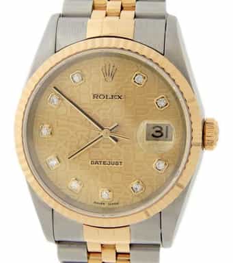 Mens Rolex Two-Tone Datejust Watch 16233 with Factory Gold Anniversary Diamond Dial (SKU 16233ANNAMT)