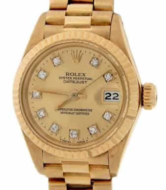 Ladies Rolex 18K Yellow Gold Datejust 6917 President Gold Dial (SKU 2938430AMT)