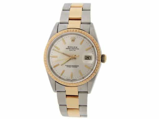 Mens Rolex Two-Tone 18K/SS Date Silver Stick Dial 15223 (SKU A714427AMT)