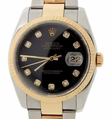 Mens Rolex 2tone 18k Yellow Gold & Steel Datejust Watch Ref. 116233 with Black Diamond Dial (SKU F524313AMT)