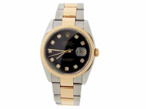 Mens Rolex 2tone 18k Yellow Gold & Steel Datejust Watch Ref. 116233 with Black Diamond Dial (SKU F524313AMT)