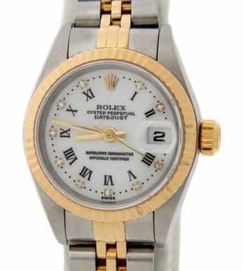 Rolex Datejust 79173 Ladies 18K Gold Steel Watch with FACTORY Diamond Roman Dial (SKU K997556AMT)
