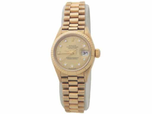 Ladies Rolex 18K Yellow Gold Datejust 69178 President Champagne Diamond (SKU U786990AMT)