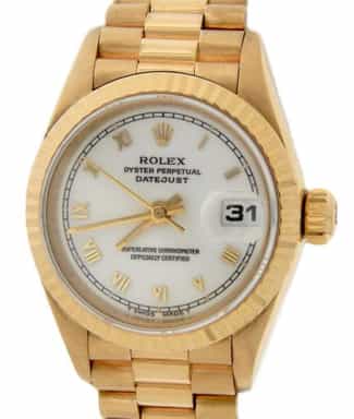 Ladies Rolex 18K Yellow Gold Datejust President White Roman 69178 (SKU 69178PAMT)