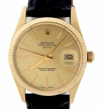 Mens Rolex 14K Yellow Gold Date Champagne 15037 (SKU 7108645BLAMT)