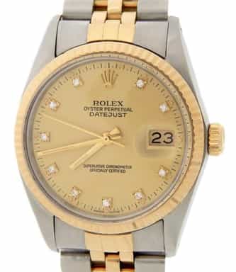 Mens Rolex Two-Tone 18K/SS Datejust Champagne Diamond 16013 (SKU 9392099AMT)