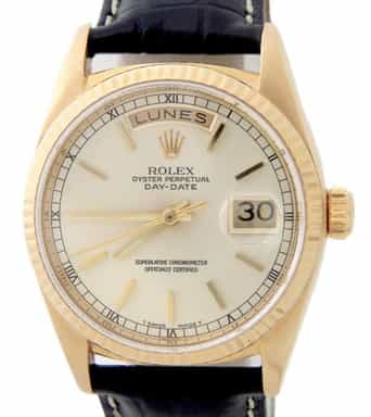 Mens Rolex 18K Gold Day-Date 18038 Watch with Silver Dial (SKU 9587562BLAMT)