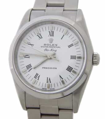 Mens Rolex 14000M Stainless Steel Air-King Watch White Roman Dial (SKU D903771AMT)