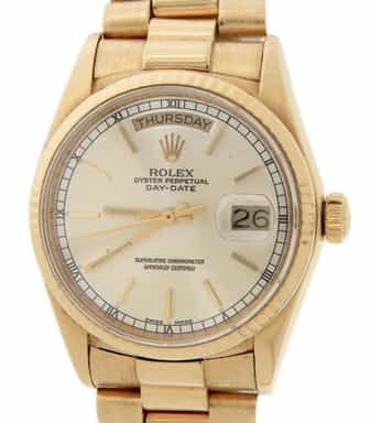 Mens Rolex 18K Gold 18038 Day-Date President Silver Dial (SKU 9587562AMT)